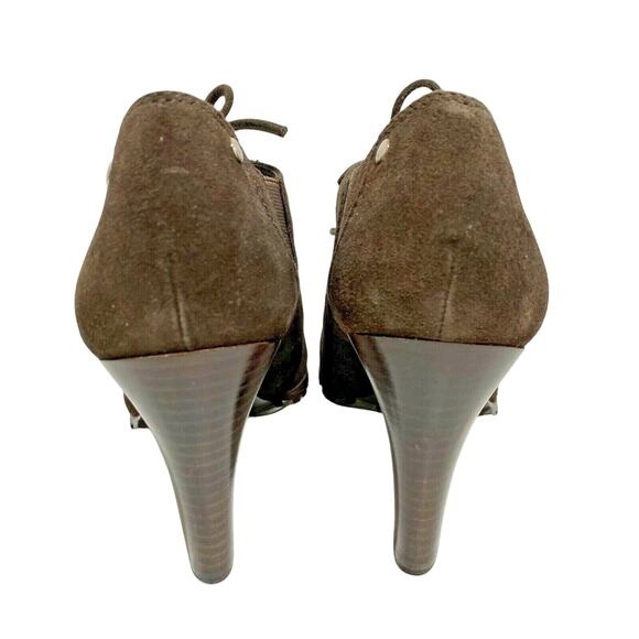 Enzo Angiolini brown suede lace up high heels Ghillies tire tread soles US 8.5M - Picture 4 of 10